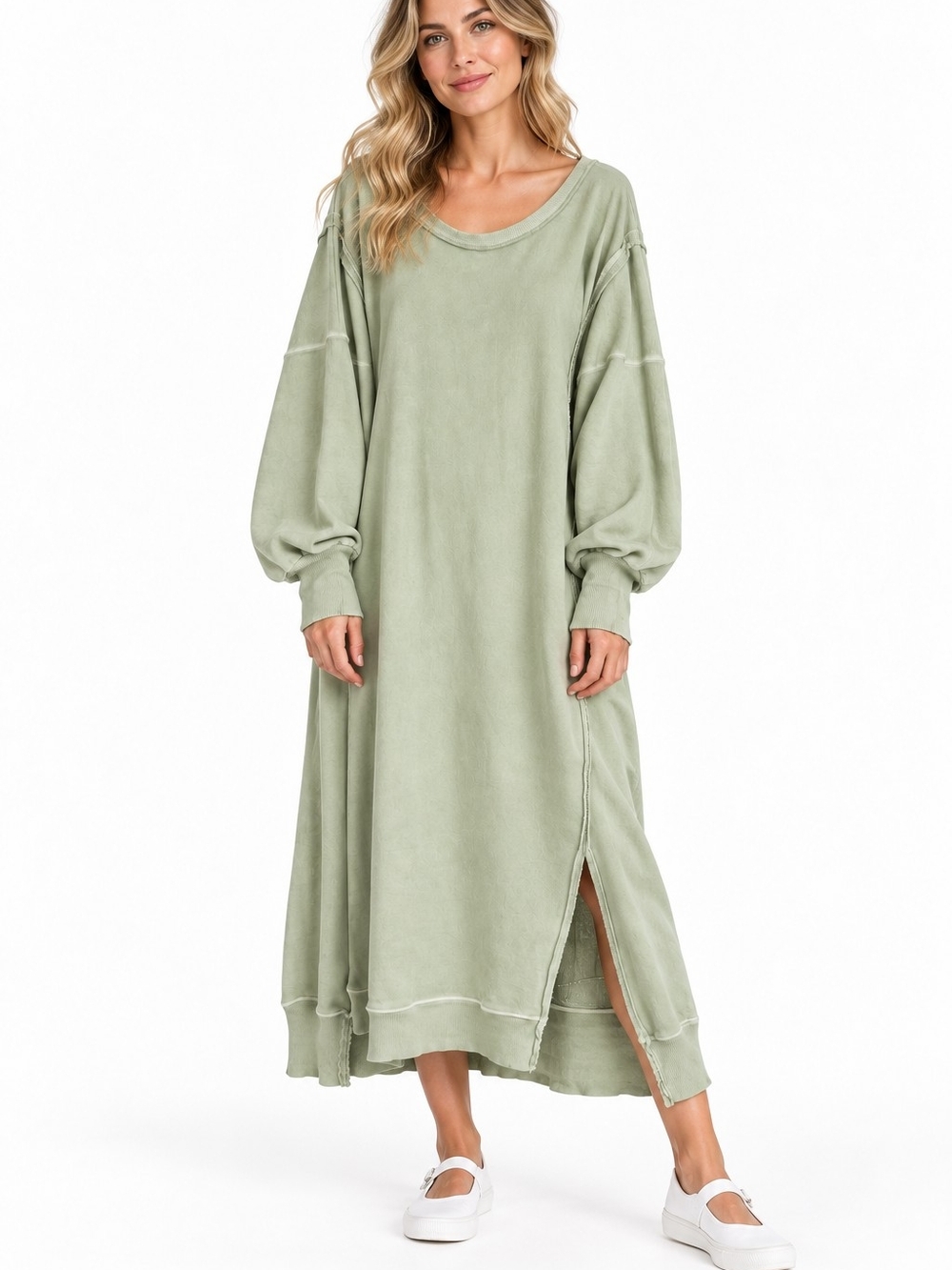 Free People We The Free Camden Moss Green Sweatshirt Maxi Dress Small Boho